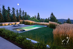 contemporary landscaped terrace and pool at twilight, architectural digest photographer