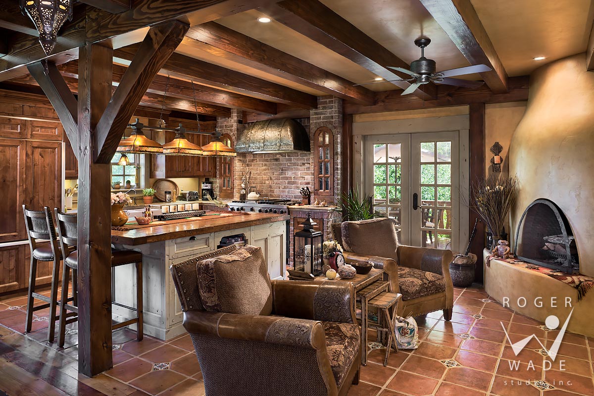 kitchen and sitting area with kiva fireplace, pocatello, id