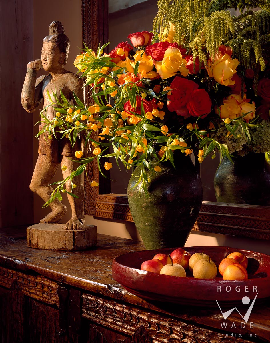 traditional interior design image, entry hallway vignette with flowers, telluride, co