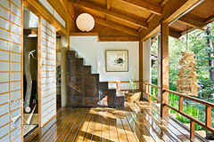japanese engawa with stairway cabinet and soji screen doors, architectural digest photographer