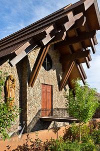 front entry with bridge to Our Lady of the Snows church in Ketchum, Idaho