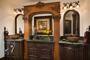 custom bathroom vanity detail, cabinetry by The Old World Cabinet Company 