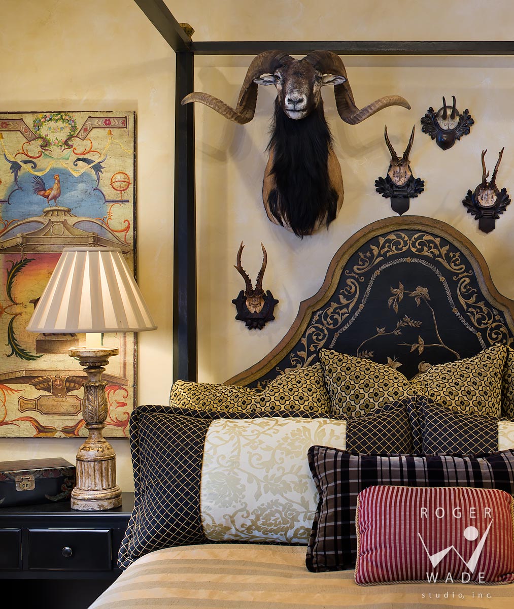 traditional interior design stock image, luxury italian themed guest bedroom, yellowstone club, mt